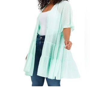Torrid Clip Dot Mint Green Tiered Ruffle Kimono/ Coverup Sz 4X